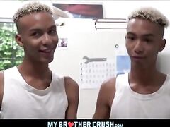 hot skinny black twink identical twin brothers diego and dante threesome with black stepbrother eric ford in family kitchen