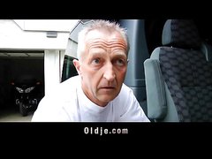 Lucky grandpa fucks sexy teenager blonde in a van