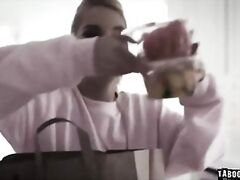 Mom convinces her BF to let her lesbian daughter to suck his cock!